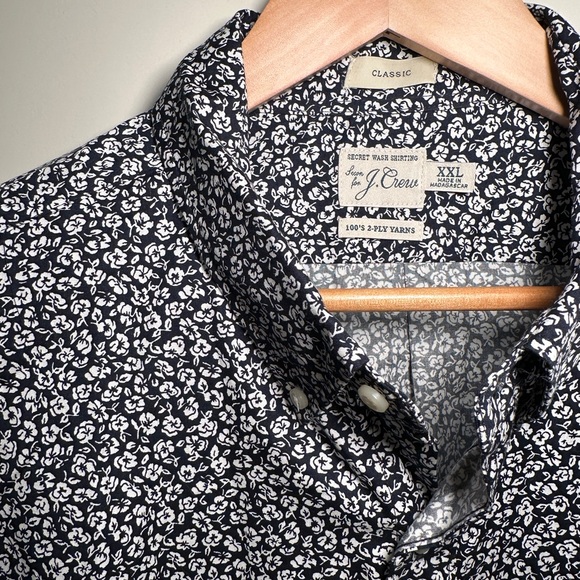 JCREW - Men’s Blue/White Floral Short Sleeve Button Down, Size 2XL - Picture 1 of 11
